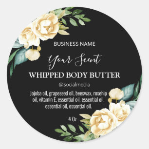 Klassische Schwarz-weiße Rose Body Butter Labels Runder Aufkleber