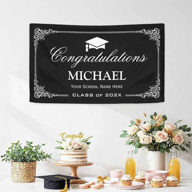 Klassische Schwarz-weiße Vintage Frame Graduation  Banner (Von Creator hochgeladen)