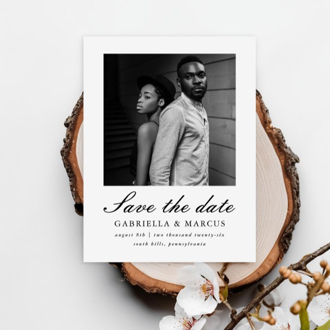 Klassische Schwarz-Zwei-Foto-Hochzeit speichern Si Postkarte (Von Creator hochgeladen)