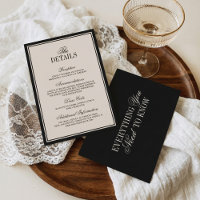 Klassische schwarze Creme-Hochzeitsdetails im Stil