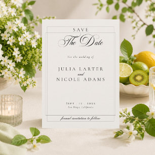Klassische schwarze Elfenbein-Kalligrafie-Hochzeit Save The Date