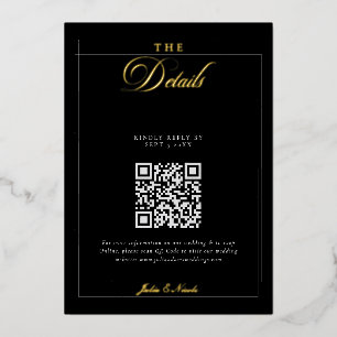 Klassische schwarze Elfenbein-Kalligrafie-QR-Code- Folieneinladung