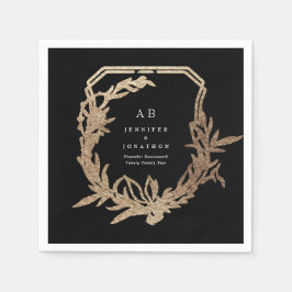 Klassische Schwarze Flora Goldmotiv Mono Hochzeit Serviette