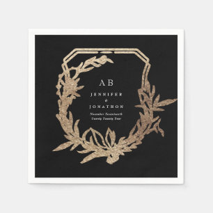 Klassische Schwarze Flora Goldmotiv Mono Hochzeit Serviette