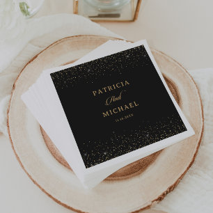 Klassische schwarze Gold-Konfetti-Kalligrafie-Hoch Serviette