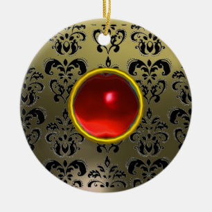 KLASSISCHE SCHWARZE GRAUE ROTE DAMASK UND RUBY GEM KERAMIK ORNAMENT