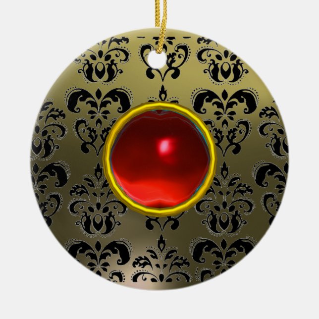 KLASSISCHE SCHWARZE GRAUE ROTE DAMASK UND RUBY GEM KERAMIK ORNAMENT (Vorne)