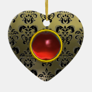 KLASSISCHE SCHWARZE GRAUE ROTE DAMASK UND RUBY GEM KERAMIKORNAMENT