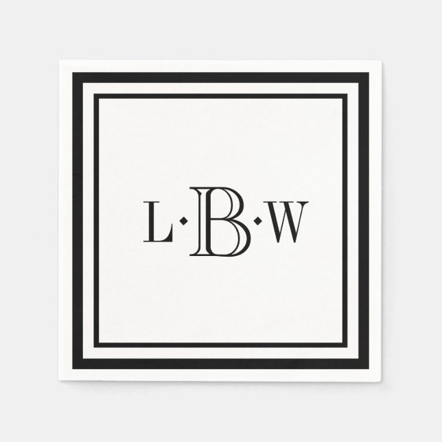 Klassische schwarze Grenze Mit Monogramm Serviette (Vorderseite)