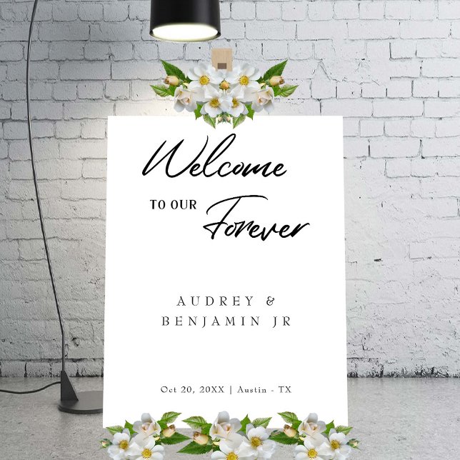 Klassische Schwarze Hochzeit Begrüßungszeichen auf Poster (Classic Modern Black Wedding Welcome Sign on White)