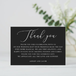 Klassische schwarze Hochzeit Formale, zarte Typo Dankeskarte