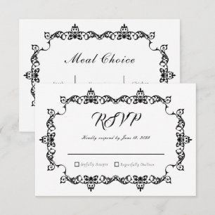 Klassische schwarze Hochzeit mit aufwendig verzier RSVP Karte
