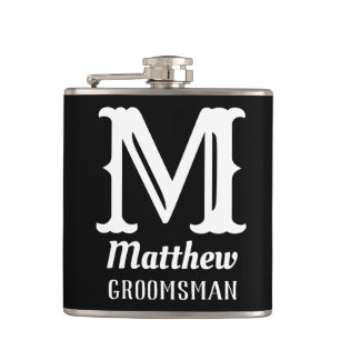 Klassische schwarze Hochzeitsmonogramme für Männer Flachmann