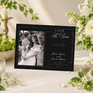 Klassische schwarze Kalligrafie-Foto-Save-the-Date Postkarte