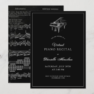 Klassische schwarze Klavier-Virtual-Recital-Einlad Einladung