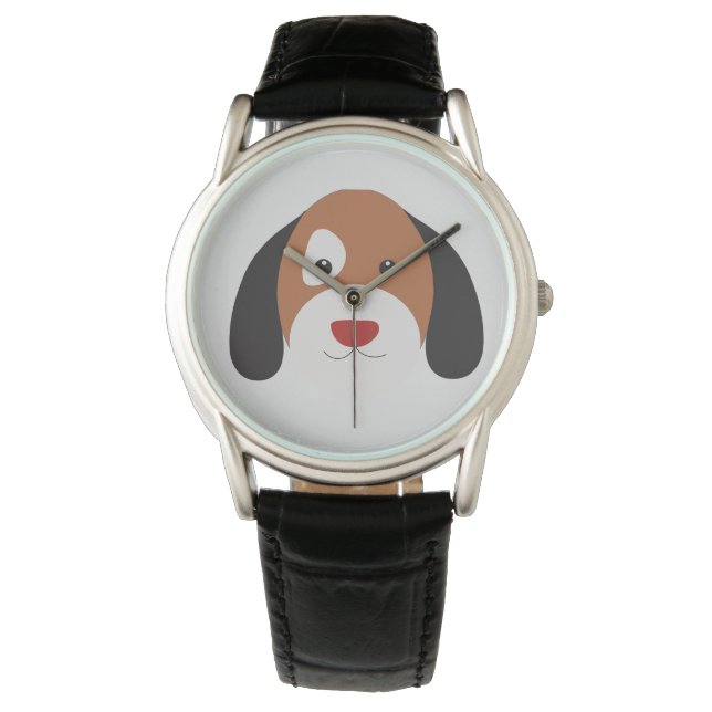 Klassische schwarze Lederuhr Armbanduhr (Vorderseite)
