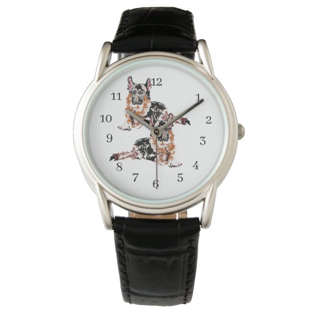 Klassische schwarze Lederuhr-Boys Armbanduhr (Vorderseite)