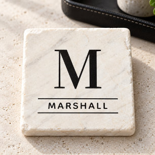 Klassische schwarze Serifen-Monogramm-Familienname Steinuntersetzer