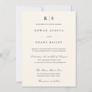 Klassische schwarze und ecru Monogramm-Hochzeitsei Einladung