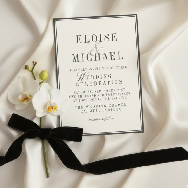 Klassische schwarze und elfenbeinfarbene Hochzeit  Einladung (Classic Black and Ivory Wedding Invitation)