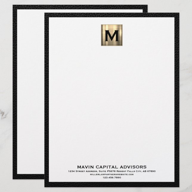 Klassische schwarze und goldene Geschäftsbriefe Briefbogen (Vorne/Hinten)