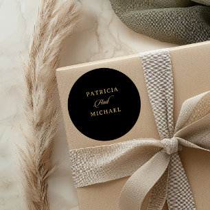 Klassische schwarze und goldene Minimal-Hochzeit Runder Aufkleber