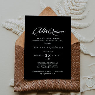 Klassische schwarze und weiße Mis Quince Quinceañe Einladung