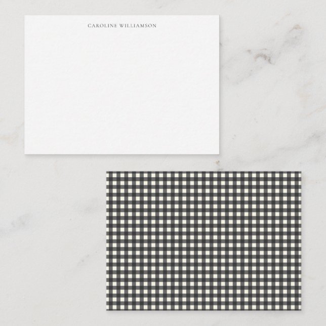 Klassische schwarze weiße Gingham-Karo-Hochzeitsdu Mitteilungskarte (Vorne/Hinten)