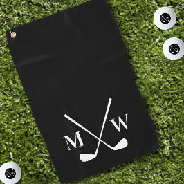 Klassische schwarze weiße Golfschläger Monogramm Golfhandtuch