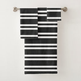 Klassische Schwarzweiss-Streifen Badhandtuch Set
