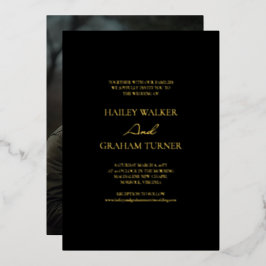Klassische Script Calligraphy Black Foto Wedding Folieneinladung