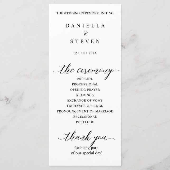 Klassische Script Calligraphy Wedding Program Card Programm (Vorderseite)