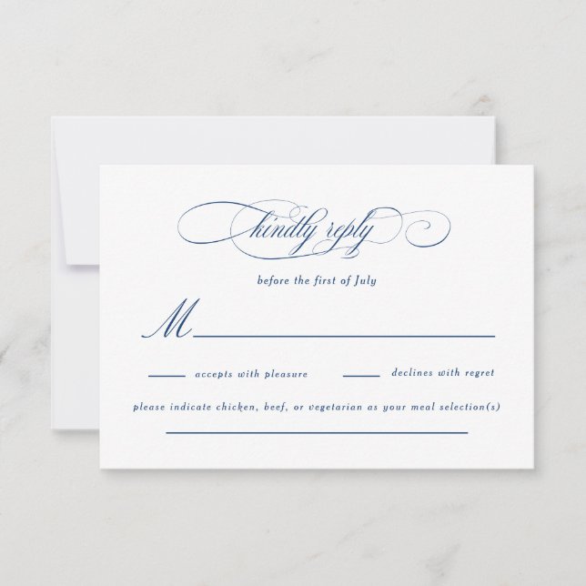 Klassische Script-Elegance-Hochzeit RSVP Karte (Vorderseite)