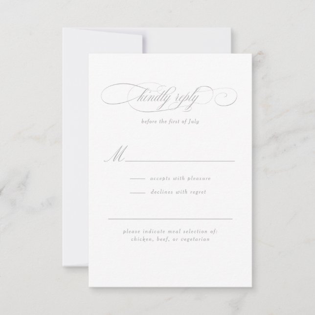 Klassische Script-Elegance-Hochzeit RSVP Karte (Vorderseite)