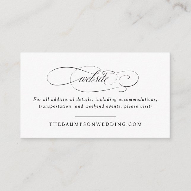 Klassische Script-Elegance Wedding Small Website Begleitkarte (Vorderseite)