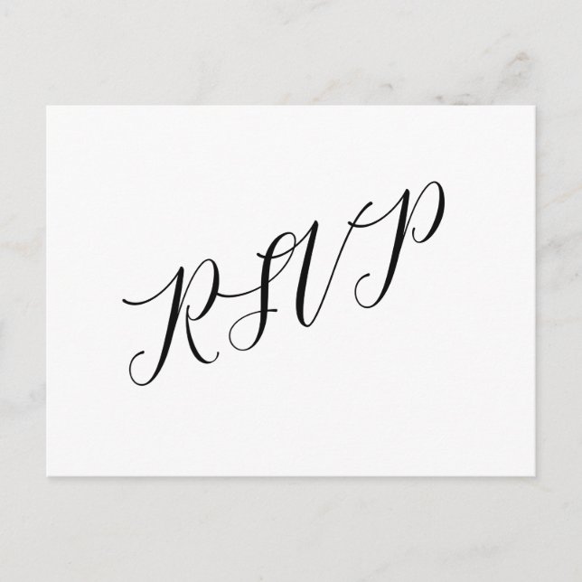 Klassische Script Hochzeit RSVP Postcard Schwarz-w Postkarte (Vorderseite)