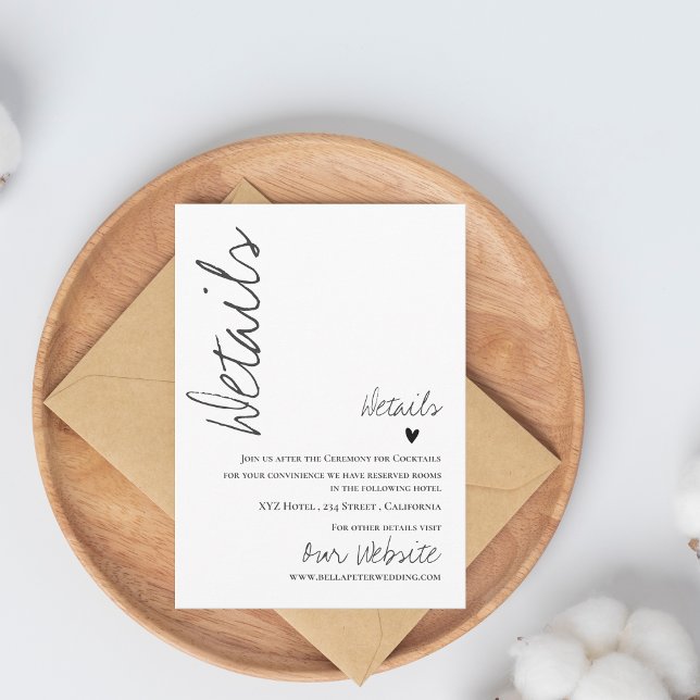 Klassische Script-Hochzeitungs-Detailkarte Begleitkarte (Classy Script Wedding Details Enclosure Card | Modern Black White Wedding Insert)