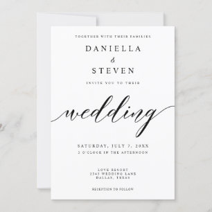 Klassische Script-Kalligrafie Schwarz-weiß Hochzei Einladung