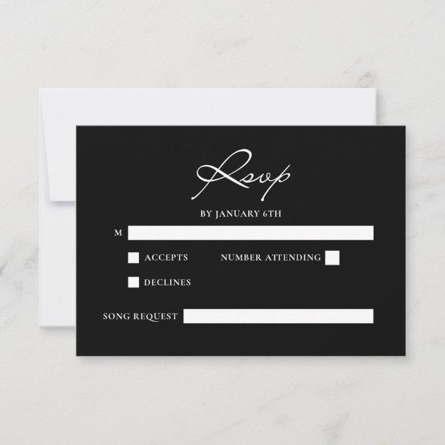 Klassische Script Minimal Calligrafy Black Wedding RSVP Karte (Vorderseite)