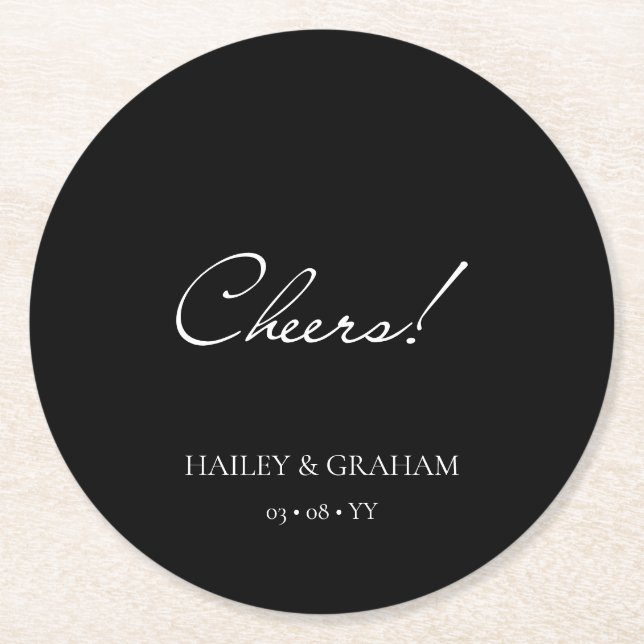Klassische Script Minimal Calligrafy Black Wedding Runder Pappuntersetzer (Vorderseite)