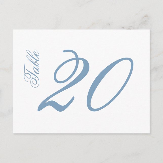 Klassische Script-Tischnummern (blau, grau, weiß) Postkarte (Vorderseite)