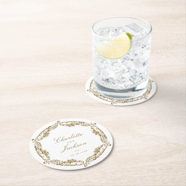 Klassische ScriptWedding mit Vintagem Rahmen Runder Pappuntersetzer (Vor Ort)