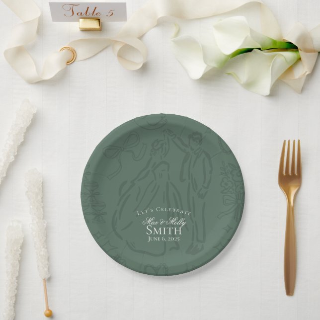 Klassische Seite Grüne Hand Hochzeitskunst Pappteller (Hochzeit)