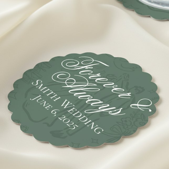 Klassische Seite Grüne Hand Hochzeitskunst Untersetzer (Celebrate your special day with these classic sage green wedding favor coasters!)