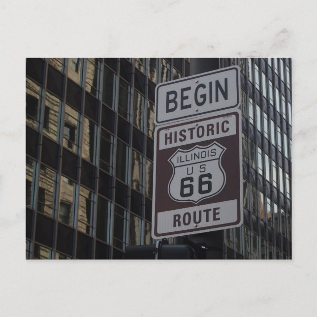 Klassische Sicht auf die Route 66 Chicago beginnen Postkarte (Vorderseite)