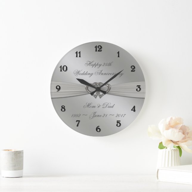 Klassische Silber 25. Hochzeitsszenario Große Wanduhr (Zuhause)