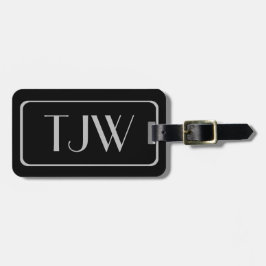 Klassische Silber-Initialen auf schwarzen Gepäckan Gepäckanhänger