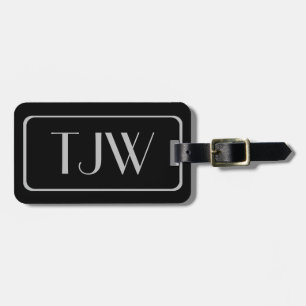 Klassische Silber-Initialen auf schwarzen Gepäckan Gepäckanhänger