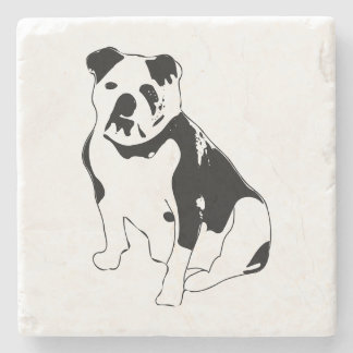 Klassische sitzende Bulldogge Schwarz-Weiß-Kunst Steinuntersetzer