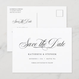 Klassische Skriptkalligrafie Save the Date elegant Postkarte